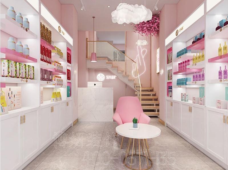 宁波粉色层次质感美甲店装修设计方案效果图